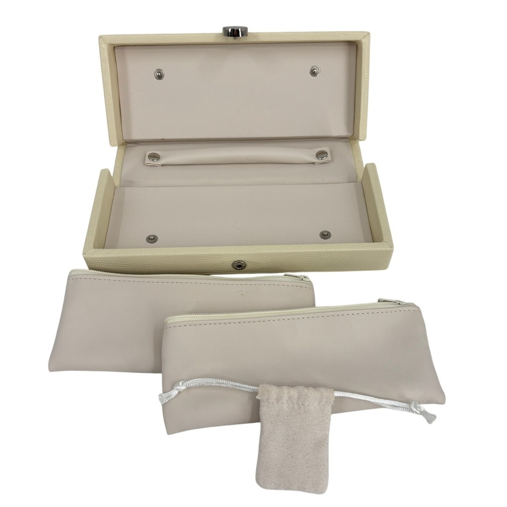 Jewelry Case Travel Box Removeable Zip Pouches Hinged Hard Side Cream